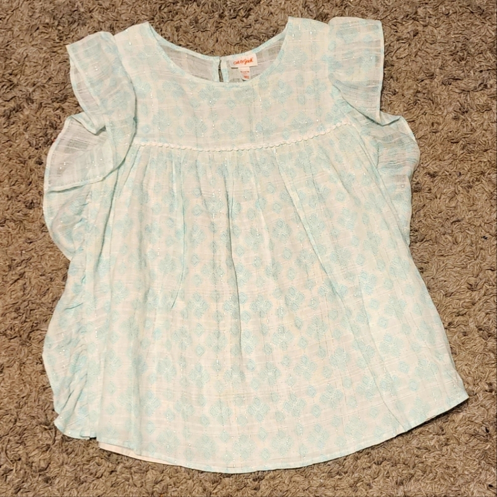 Cat and Jack white and light blue girls blouse size XL 14/16
